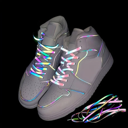 1 Pair Holographic Reflective Shoelaces - Dual-Sided High-Intensity, Durable & Dirt-Resistant for Sports Shoes, Sneakers, and Casual Footwear, Reflective Shoe Laces