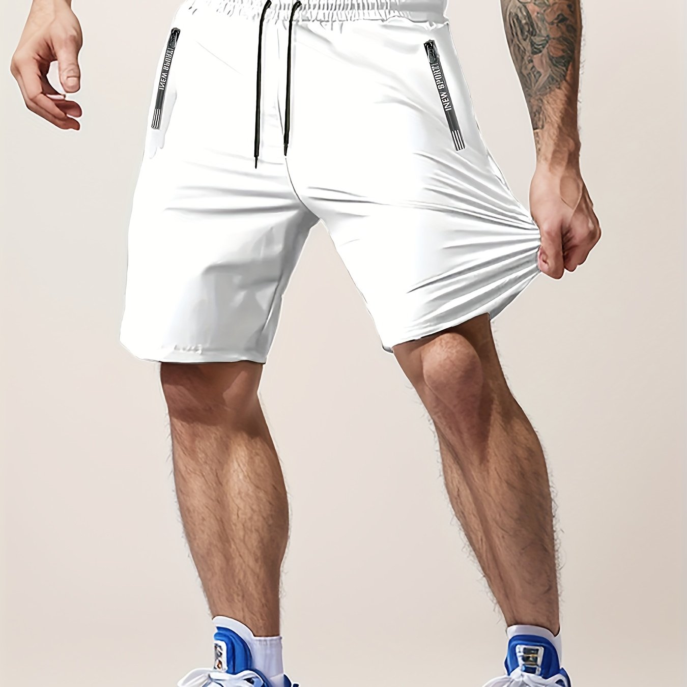 [Moisture-Wicking Shorts] Moisture-Wicking Men's Athletic Shorts | Lightweight Gym Training Shorts with Zipper Pockets & Drawstring Waist - Geometric Pattern, Machine Washable for Casual & Active Wear