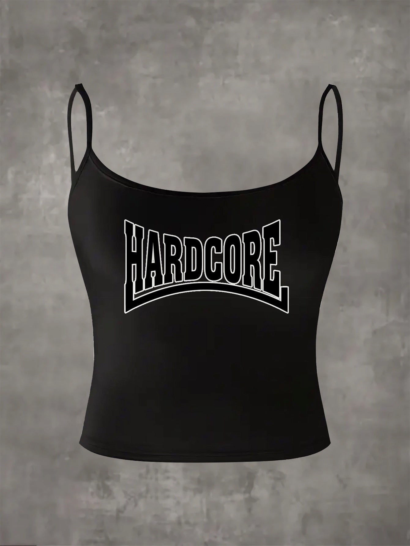 Women'S Black Halter Neck Tank Top with Bold "HARDCORE" Print - Sleeveless, Round Neck, Stretchy Polyester Blend, Perfect for Summer & Casual Wear, Casual Wear Top | Bold Lettering Top | Comfortable Fit
