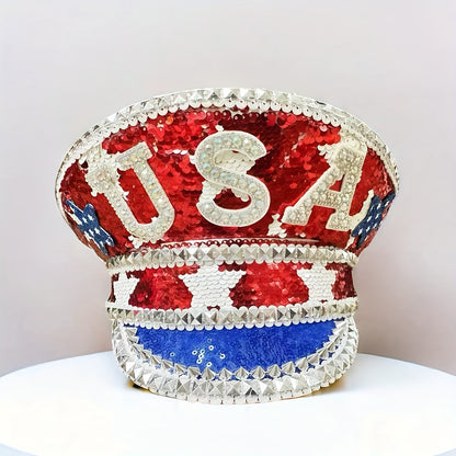 Patriotic Sparkling Rhinestone Captain Hat