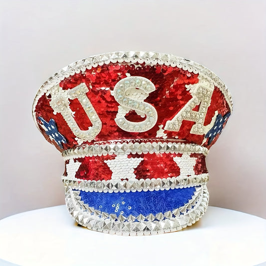 Patriotic Sparkling Rhinestone Captain Hat