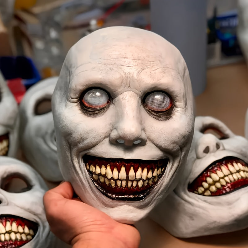 [Scary Zombie Mask Set] Scary Halloween Zombie Mask Set - 1pc Clown & Demon Dual Design | Lightweight Breathable Plastic | Cosplay/Haunted House Party | Fangs Included