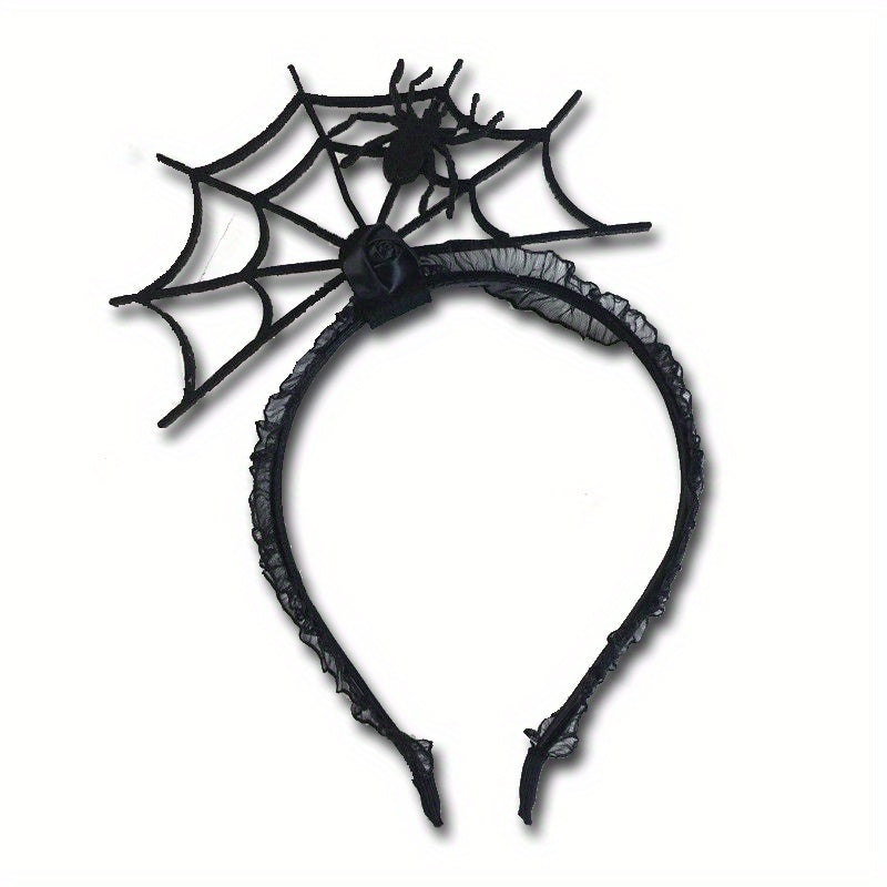[Funny Halloween Headbands] 4pcs Halloween Party Funny Headbands | Lace Spider Web, 3D Hats, Horns, Bat Decorated Haunted Night Prankster Spider Accessories