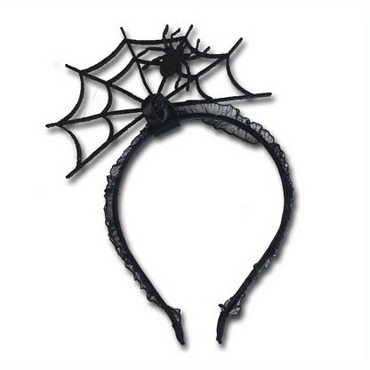 [Funny Halloween Headbands] 4pcs Halloween Party Funny Headbands | Lace Spider Web, 3D Hats, Horns, Bat Decorated Haunted Night Prankster Spider Accessories