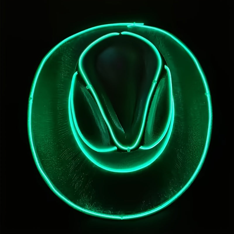 Neon Glow-in-the-Dark Cowboy Hats for Parties - Vibrant Red, Blue, Pink & Black, Battery Operated (AA Not Included), Hand Wash Only, Perfect for Halloween, Christmas, Thanksgiving & More, Festive Headwear, Party Accessories,