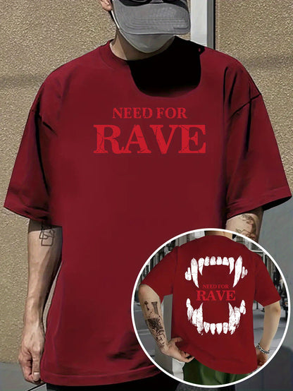 Men's Casual Graphic T-Shirt - "NEED for RAVE" Print, Light Purple, Loose Fit, Breathable Fabric, Street Style Short Sleeve Tee for Summer, Festive Clothing | Bold Print Shirt | Comfortable Wear