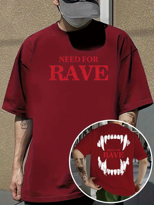 Men's Casual Graphic T-Shirt - "NEED for RAVE" Print, Light Purple, Loose Fit, Breathable Fabric, Street Style Short Sleeve Tee for Summer, Festive Clothing | Bold Print Shirt | Comfortable Wear