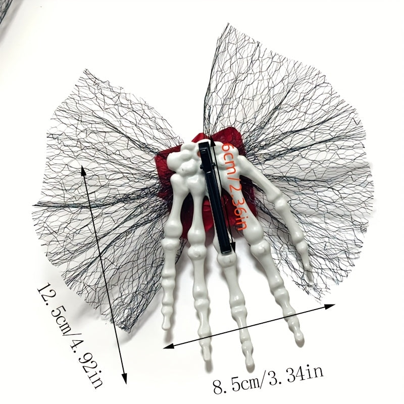[Gothic Skull Hair Clip] 1pc Vintage-Style Gothic Skull Hair Clip with Faux Roses And Lace | Fashionable Side Hairpin for Spooky Vibe, Perfect for Parties And Everyday Wear