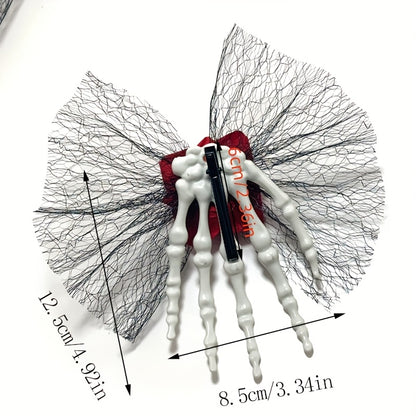 [Gothic Skull Hair Clip] 1pc Vintage-Style Gothic Skull Hair Clip with Faux Roses And Lace | Fashionable Side Hairpin for Spooky Vibe, Perfect for Parties And Everyday Wear