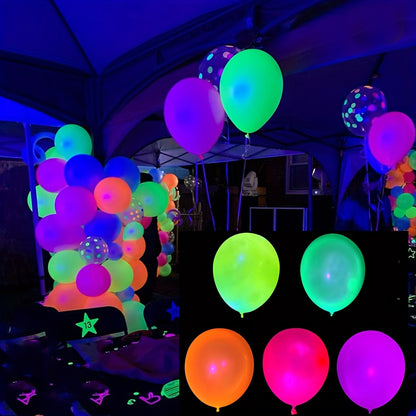 [UV Reactive | Neon] 100pcs UV Reactive Neon Latex Balloons | 10/12 Inch, Glow in the Dark | for Birthday, Halloween, Wedding & Shower Decorations, Perfect for Winter, New Year, Easter Room Decor