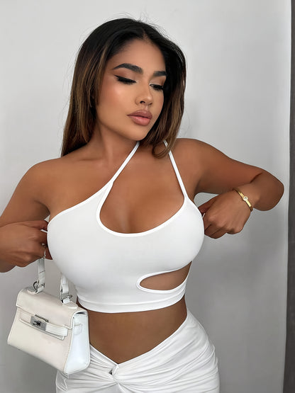 Women'S Sexy Neon Green One-Shoulder Cut-Out Crop Top - Stretchy Workout & Casual Wear, Perfect for Fitness, Parties, and Casual Attire, Fitness Apparel | Neon Green Top | Cutout Design, Gym Clothes