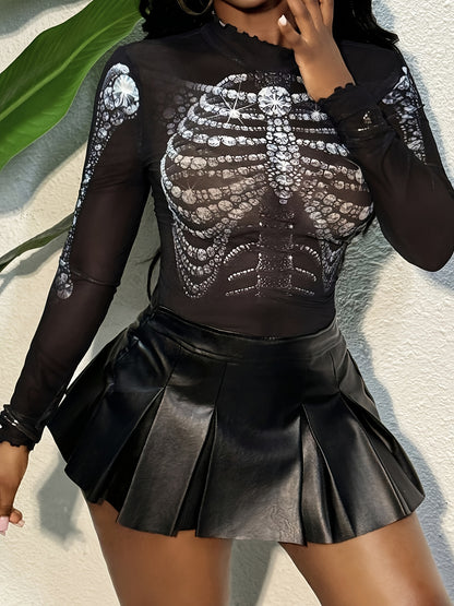 [Trendy Y2K Mesh Top] Y2K Women's Diamond Print Mesh Long Sleeve T-Shirt | Semi-Sheer Stretch Top with High Elasticity, Machine Washable, All-Season Versatile Layering Piece, Trendy Outfit, Edgy Fashion, Stretchy Fabric, Semi