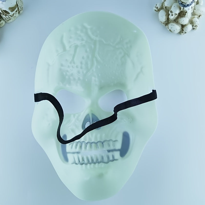 2pcs Glow-in-the-Dark Green Skull Series Luminous Mask & Gloves - Halloween Costume Party Accessory, Fashionable Plastic Makeup Masks for Nighttime Festivities, Halloween Costumes, Glowing Mask, Glowindark Feature