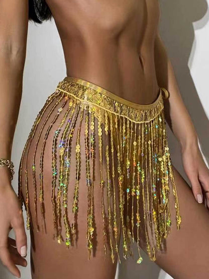 sparkling sequin tassel skirt in one piece - a must-have party artifact! Let you instantly transform into a sexy hottie, and your tasseled dress will shine all over the place, showing off your charm and confidence!