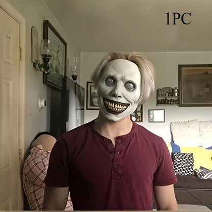 [Scary Zombie Mask Set] Scary Halloween Zombie Mask Set - 1pc Clown & Demon Dual Design | Lightweight Breathable Plastic | Cosplay/Haunted House Party | Fangs Included
