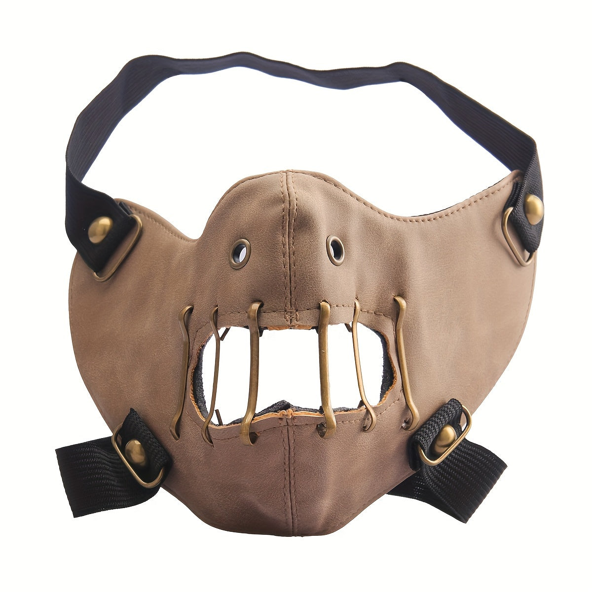 1pc Faux Leather Safety Pin Mask, Unisex Hollow-Out Novelty Face Covering for Halloween Party Costume, Funky Men's Fashion Accessory