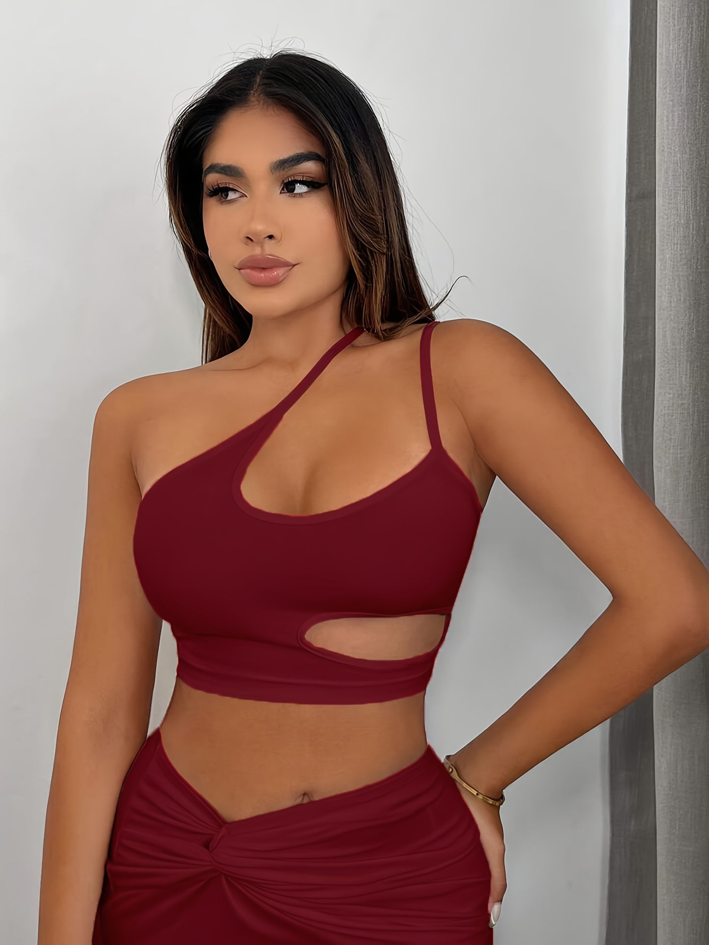Women'S Sexy Neon Green One-Shoulder Cut-Out Crop Top - Stretchy Workout & Casual Wear, Perfect for Fitness, Parties, and Casual Attire, Fitness Apparel | Neon Green Top | Cutout Design, Gym Clothes