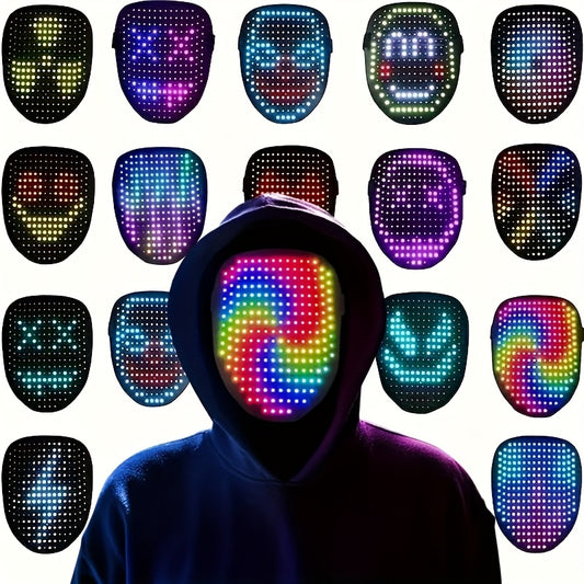 LED Light-Up Gesture-Sensing Mask for Halloween, Cosplay & Parties - USB Rechargeable, Multi-Color Changing Design, Perfect for Costume Parties & Festive Events, Halloween Costume, Party Accessory, Futuristic Accessory, Durab
