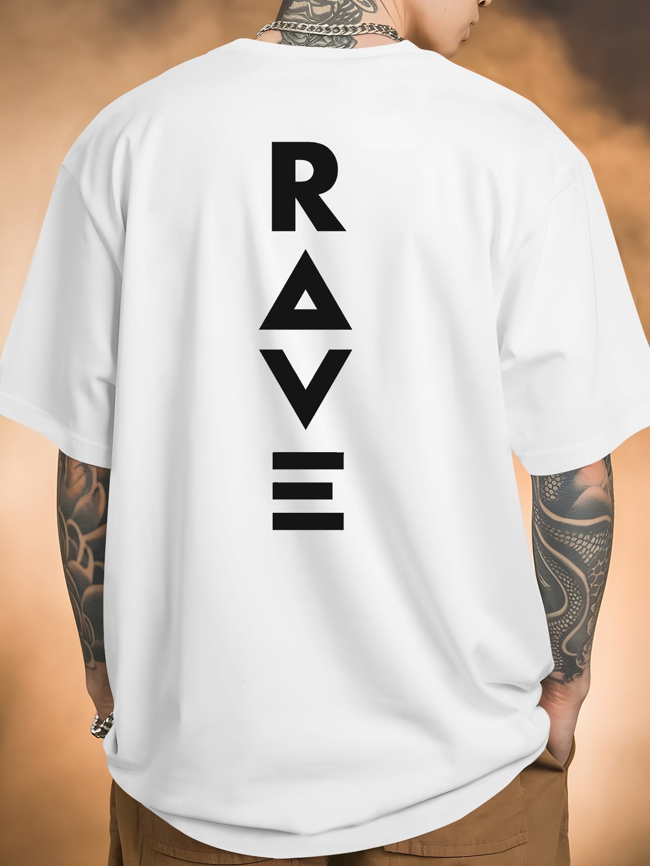 Men's Trendy Summer Short-Sleeve T-Shirt with "Rave" Graphic Print - Breathable, Versatile Round Neck Tee for Beach Vacations & Casual Wear, Breathable Clothing | Relaxed Fit Shirt | Comfortable Fabric, Shirts for Summer