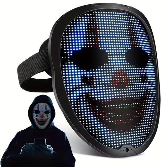 Programmable LED Halloween Mask with App Control - USB-Rechargeable Scary Glow Face Costume Party mask, Real-Time Lighting Effects for Adults, Perfect for Halloween, Christmas, Carnival - by SLSHINING