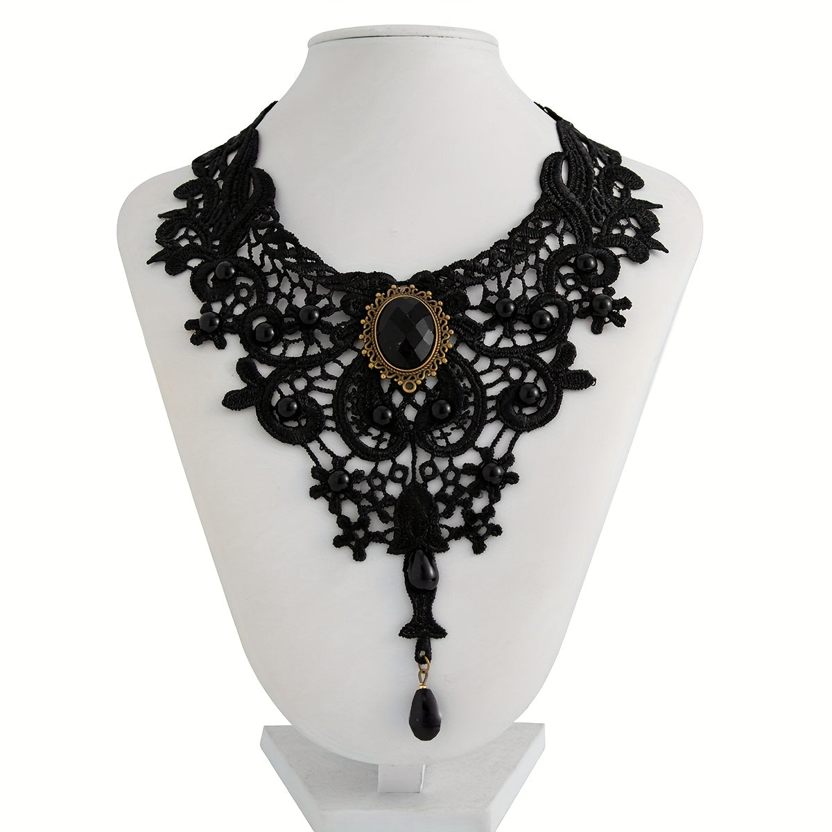 [Gothic Lace Collar Necklace] 1pc Gothic Black Lace Collar Necklace | Spider Web Design with Artificial Crystal & Black Beads - Chunky Statement Piece for Halloween Parties, Gothic Events, All-Season Wear, Intricate Lacework,