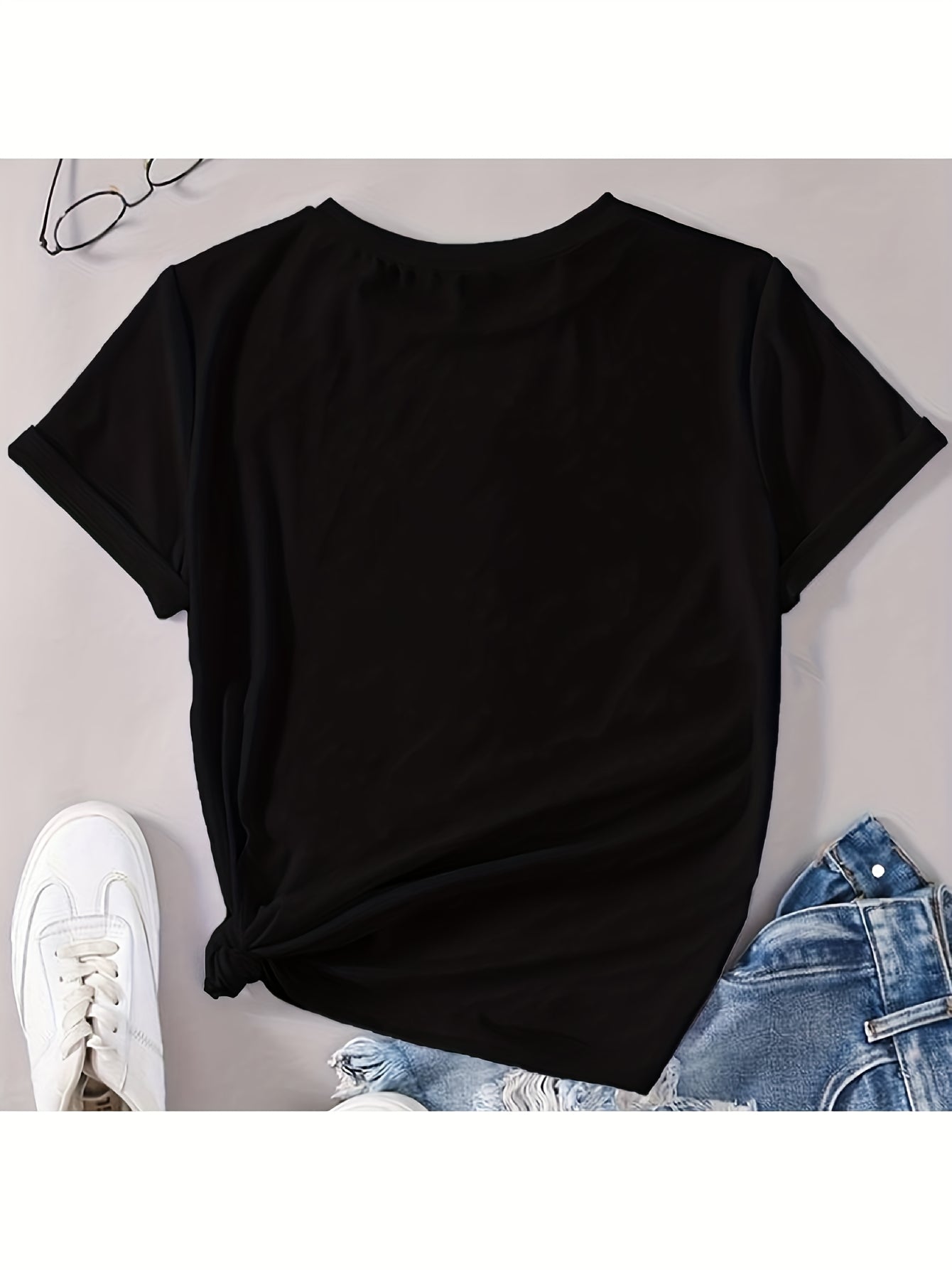 Women's Casual Graphic Print T-Shirt - Short Sleeve Crew Neck, Black with Bold "DONK!" Design, Lightweight & Comfortable for Spring & Summer, Everyday Comfort | Relaxed Fit Tee | Durable Fabric