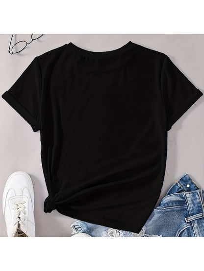 Women's Casual Graphic Print T-Shirt - Short Sleeve Crew Neck, Black with Bold "DONK!" Design, Lightweight & Comfortable for Spring & Summer, Everyday Comfort | Relaxed Fit Tee | Durable Fabric