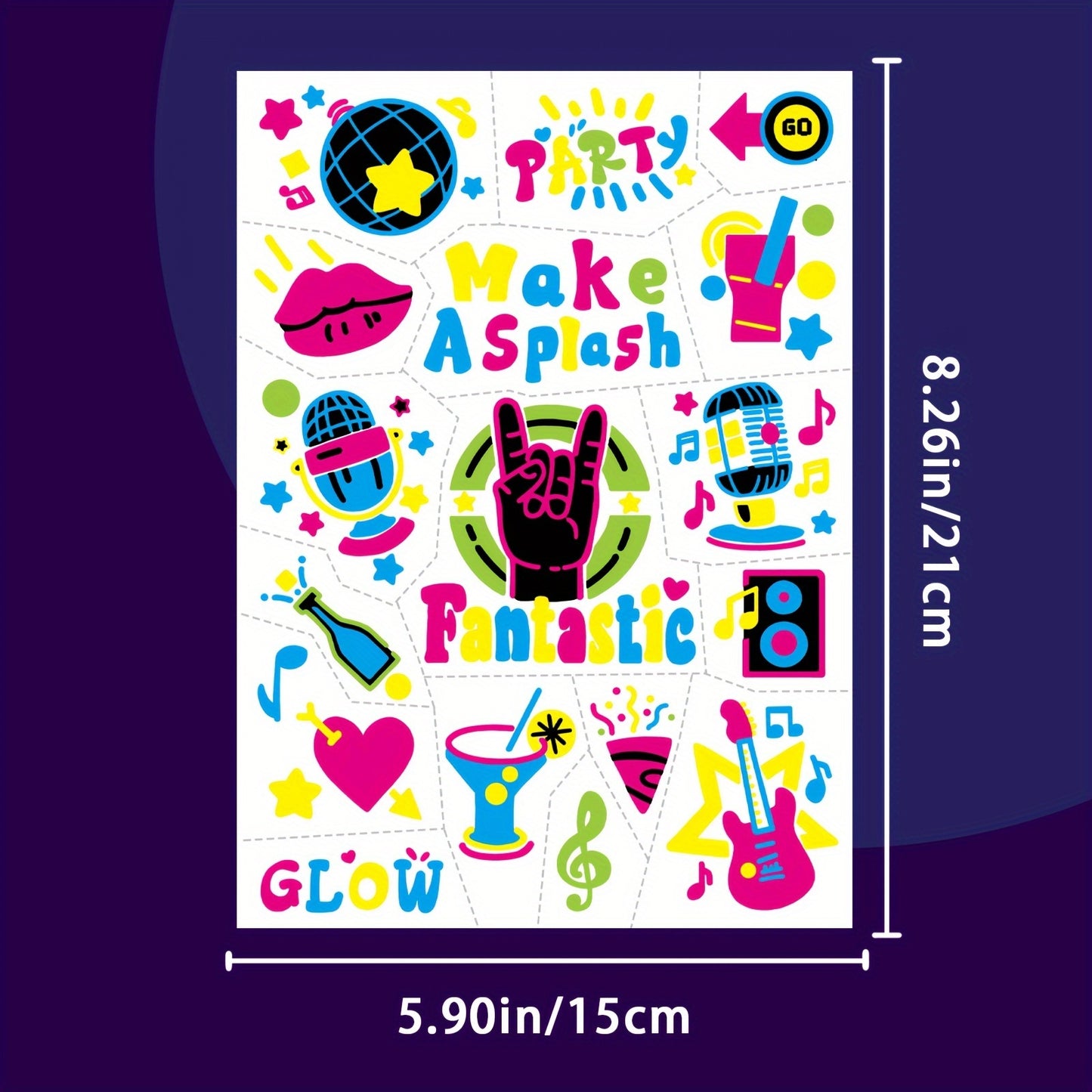 120pcs Glow in the Dark Neon Temporary Tattoos - Waterproof Fluorescence, Rock & Roll Disco Party Supplies for Women, Men, and Adults - Vibrant Fluorescent Tattoo Stickers for Makeup and Rave Events, Party Makeup | Vibrant Ta