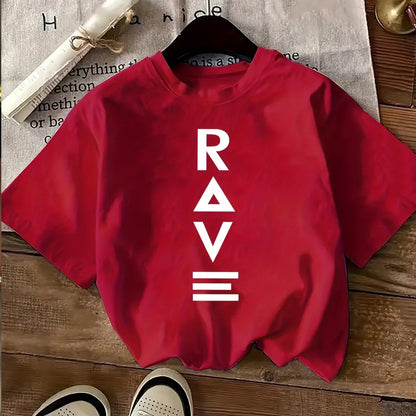 1pc Women's Crewneck T-Shirt - Black with White RAVE Typography Print, Techno Music Inspired Design, Casual Short Sleeve Tee for EDM Festivals & Summer Outings, Machine Washable, Exclusive Deal of the Day Gift Idea, T-shirt S