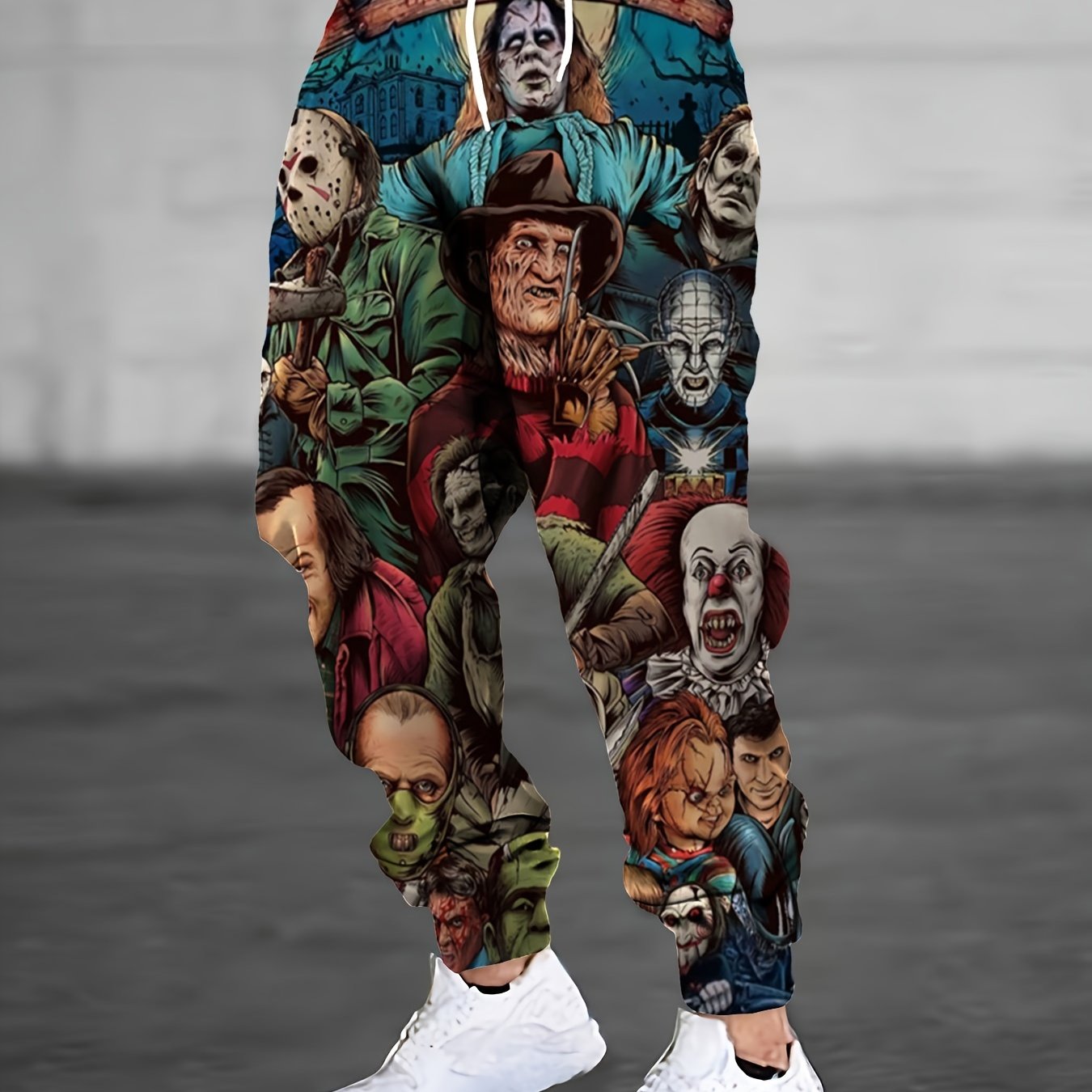 [Joker-Themed Graphic Pants] Vibrant Color Print Men's Joker-Themed Graphic Pants | Casual Loose Fit with Pockets, All-Season Comfort for Adults, Durable Fabric Pants - Joker Character Design