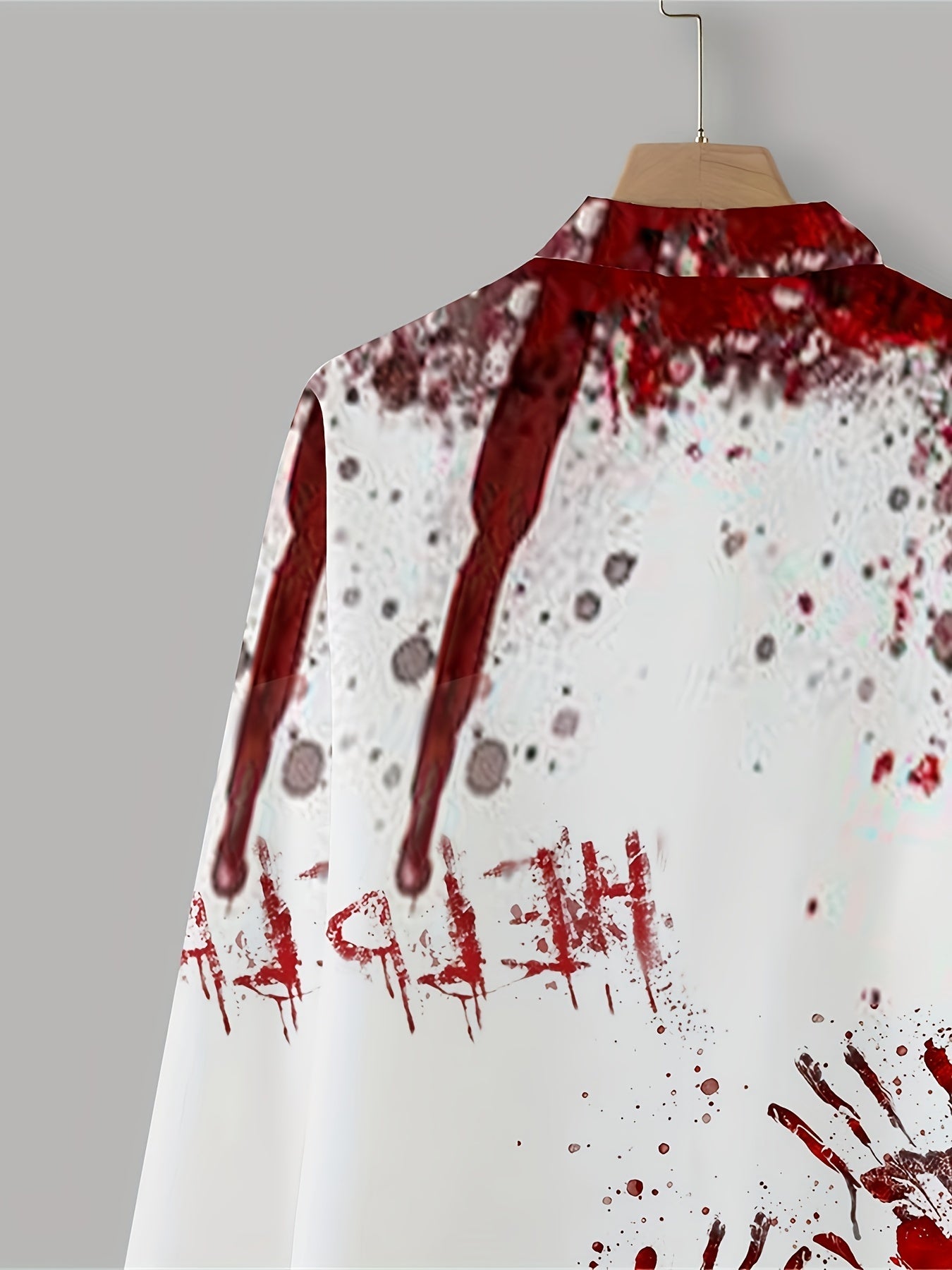 Scary Blood & Handprint Pattern Men's Long Sleeve Lapel Shirt, Men's Halloween Style Clothing For Spring Fall