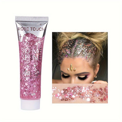 [Glitter Body Gel] Multi-Use Long-Lasting Body Glitter Gel | Plant-Based Ingredients, 6-Sided Shape, For Face, Hair, Eyes, Music Festivals, Parties, Carnival/Mardi Gras/Masquerade
