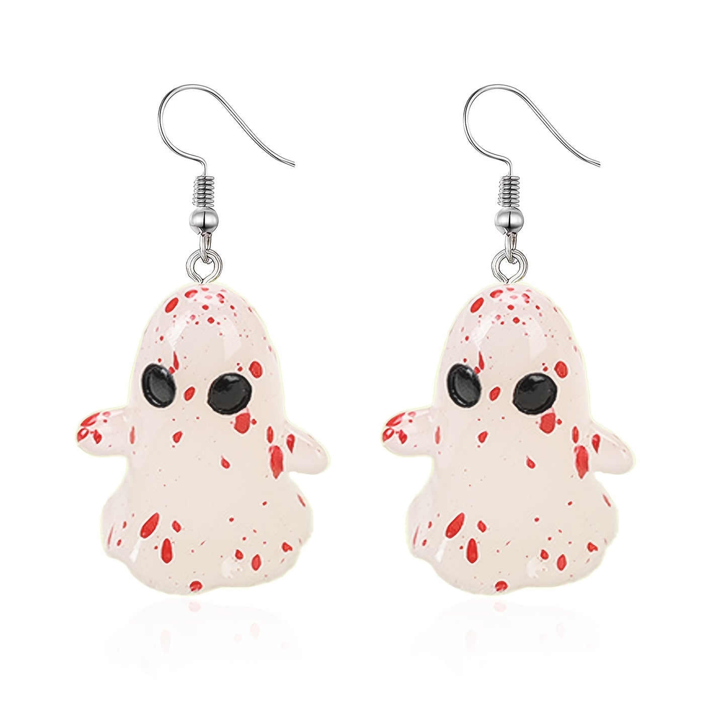 1 Pair Halloween Glow-in-the-Dark Ghost Earrings - Gothic Resin Dangle Earrings with Red Irregular Dot Design, Random Size & Position for Women, Halloween Party & Casual Attire, Festive Accessories, Glowindark Feature, Durabl
