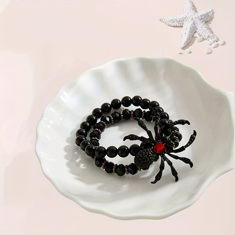 New dark Gothic-style spider jewelry set, perfect for Halloween costume accessories, a must-have for exaggerated European and American parties, a spider necklace, bracelet, adjustable ring and earrings 4pcs jewelry set