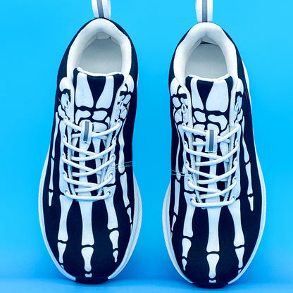 Halloween Devil's Bone Men's Lightweight Running Shoes - Low-Top Lace-Up, Skeleton & Flame Design, Breathable Fabric, MD Sole, Perfect for Halloween & Beyond