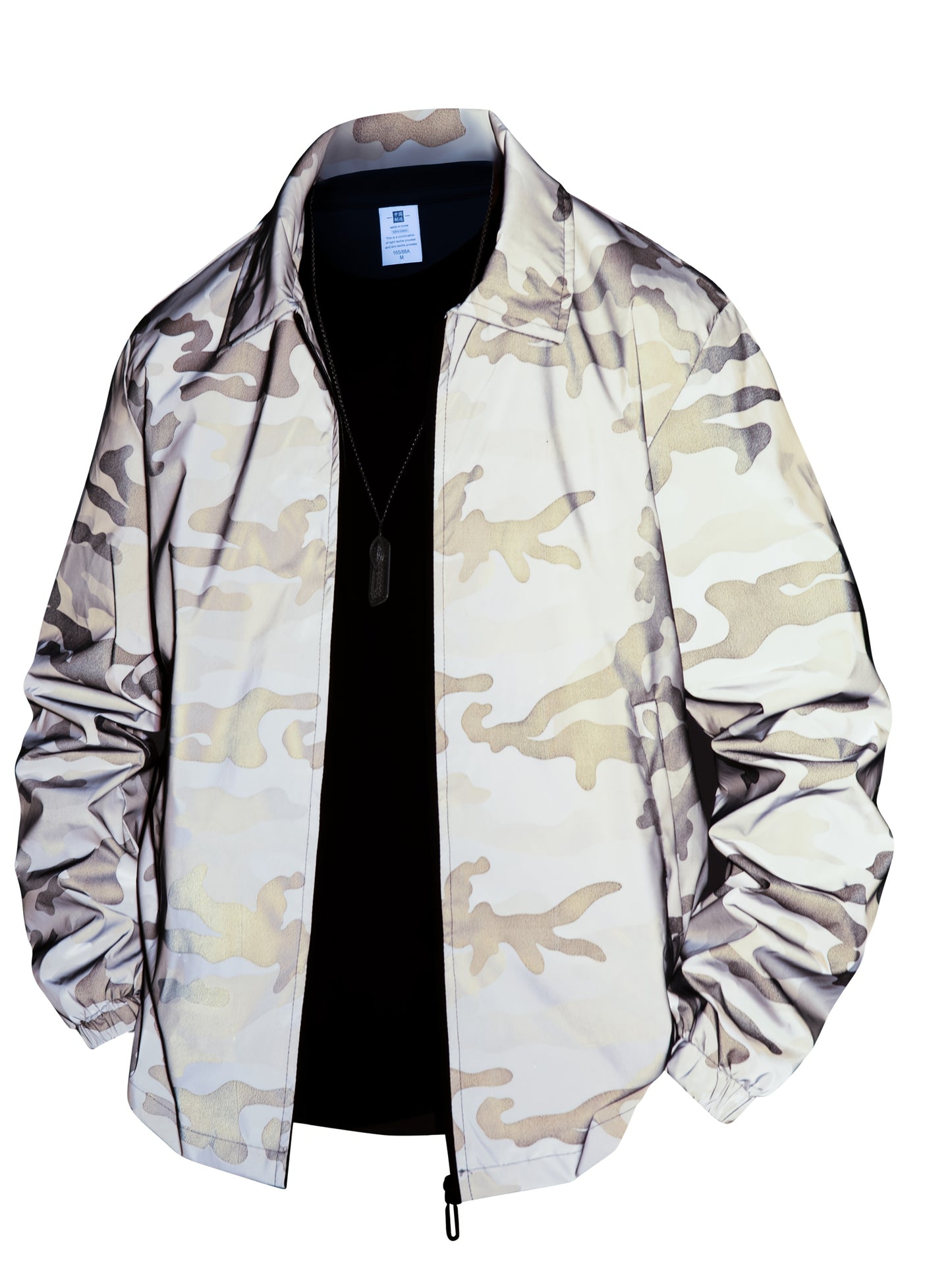 Men's Reflective Camo Soft Shell Jacket - Lightweight Polyester, Zip-Up Design with Flap Pockets, Gray Camouflage Pattern for Outdoor Activities, Running, Training, Hiking & Cycling - Perfect for Casual Wear