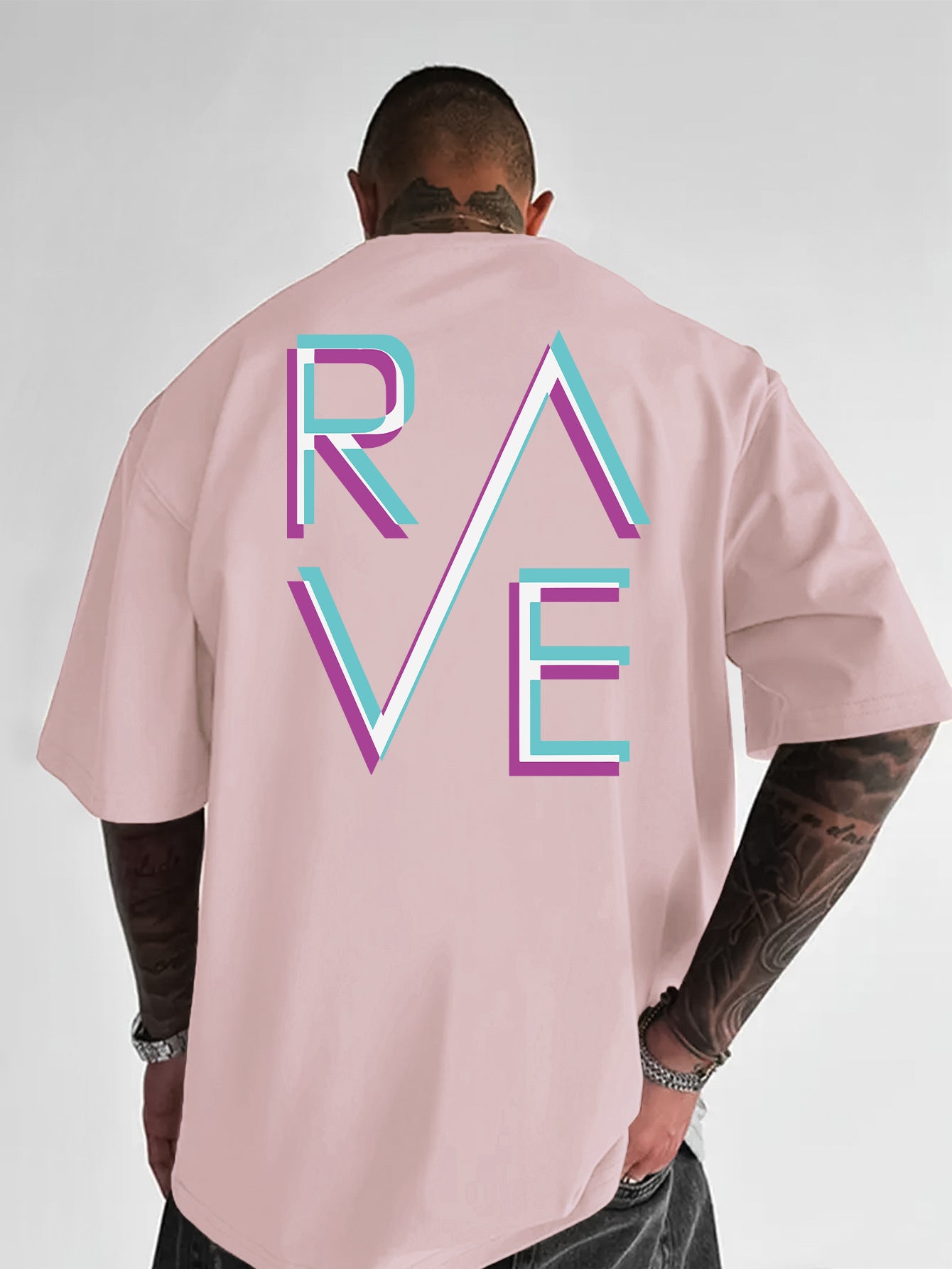 Men'S Casual Loose Fit Crew Neck T-Shirt with "RAVE" Graphic Print - Vibrant Neon Letter Design, Short Sleeve, Summer Essentials, Perfect Gift for Music Lovers, Everyday Tshirt | Vibrant Graphic Tee | Comfortable Fit, PLUS SI