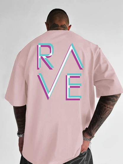 Men'S Casual Loose Fit Crew Neck T-Shirt with "RAVE" Graphic Print - Vibrant Neon Letter Design, Short Sleeve, Summer Essentials, Perfect Gift for Music Lovers, Everyday Tshirt | Vibrant Graphic Tee | Comfortable Fit, PLUS SI