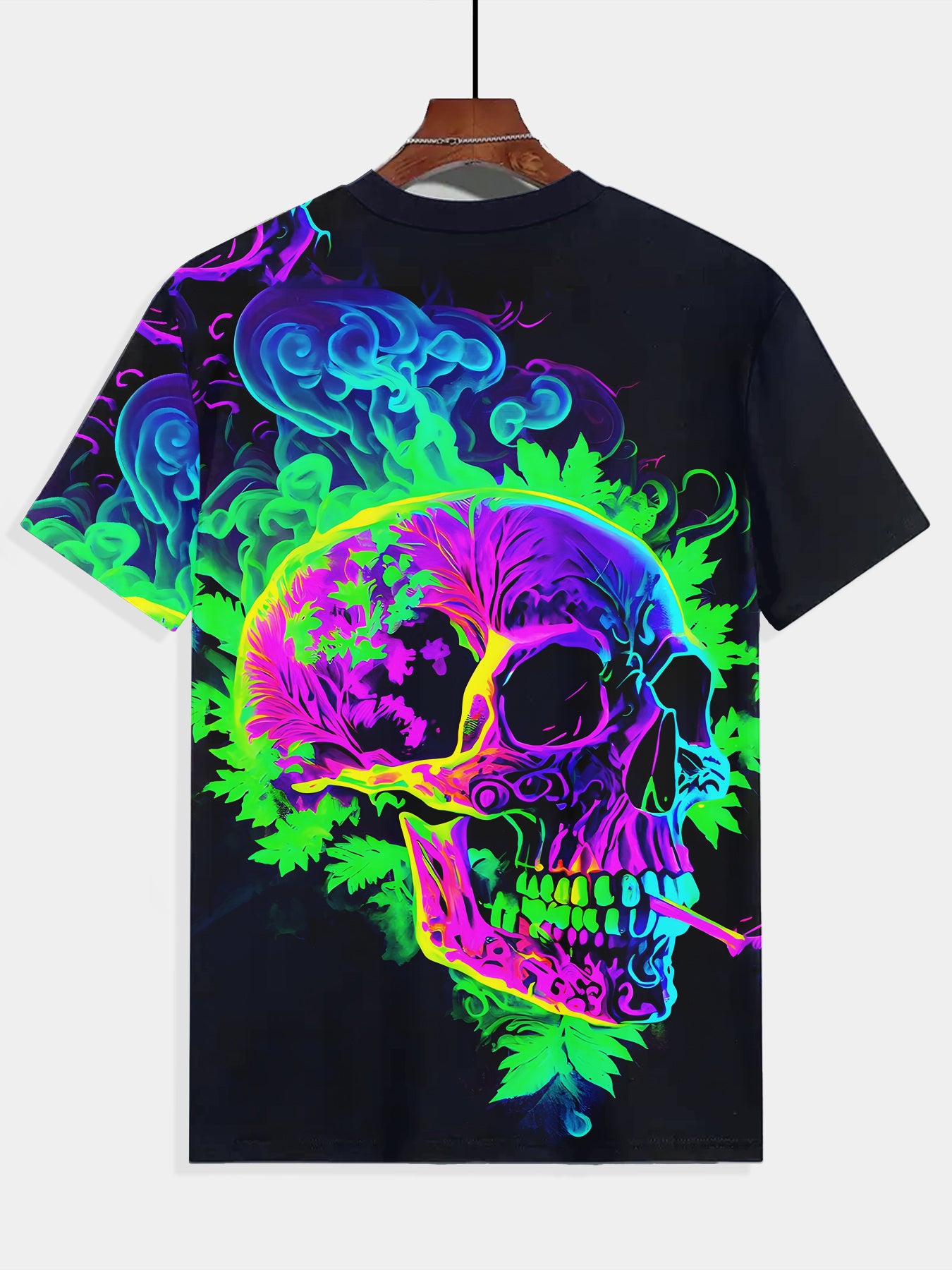 Men's Fluorescent Skull Print T-Shirt - Vibrant Summer Short Sleeve Tee, Casual & Comfortable Round Neck Graphic Tee for Casual Attire, Everyday Tshirt | Artistic Fashion Tee | Comfortable Fit, Tee Shirts