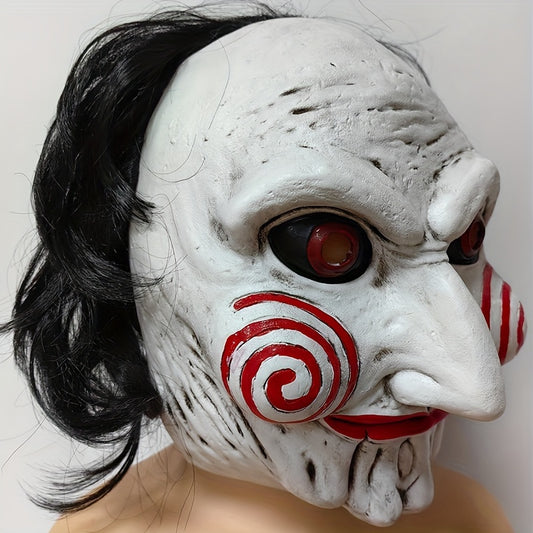 1pc Halloween Spooky Latex Head Mask, Performance Props, Holiday Party Decoration Props, Party Halloween Costume Latex Horror Clown Saw Mask, Horrifying The Puppet Mask