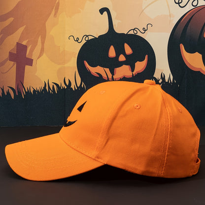 One Pumpkin Color, Black Contrast Color joyful Face, Embroidery Party Street Style Baseball Cap, Halloween Role Playing Wear, Men's and Women's Casual Dad Hat