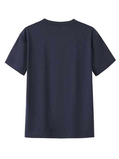 Men's Casual Summer T-Shirt - Soft Breathable Fabric with Bold "Techno" Letter Print & Orange Accent, Ribbed Collar, Regular Fit for Casual Attire, Summer T Shirts, Classic Round Neckline, Comfortable Tee Construction