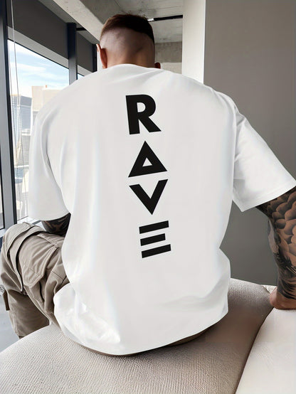 Men's Trendy Summer Short-Sleeve T-Shirt with "Rave" Graphic Print - Breathable, Versatile Round Neck Tee for Beach Vacations & Casual Wear, Breathable Clothing | Relaxed Fit Shirt | Comfortable Fabric, Shirts for Summer
