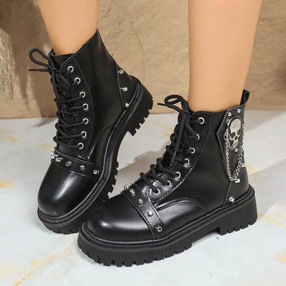 [Gothic Chunky Platform Boots] Women's Chunky Platform Boots - Gothic Lace-Up Ankle Boots with Thick Platform Sole, PU Synthetic Cover Upper, Round Toe for Edgy Streetwear, Concerts, Everyday - Non-Slip Rubber Outsole - Easy-