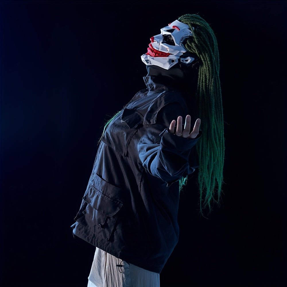 1pc Joker Clown Costume Mask - Inspired Horror Joker Mask with White & Red Lip Design, Clear Eyes & Sharp Jawline - Non-Toxic & Easy-to-Wear for Cosplay, Carnival, Costume Parties - Joker Makeup Effect for Adults & Teens (No