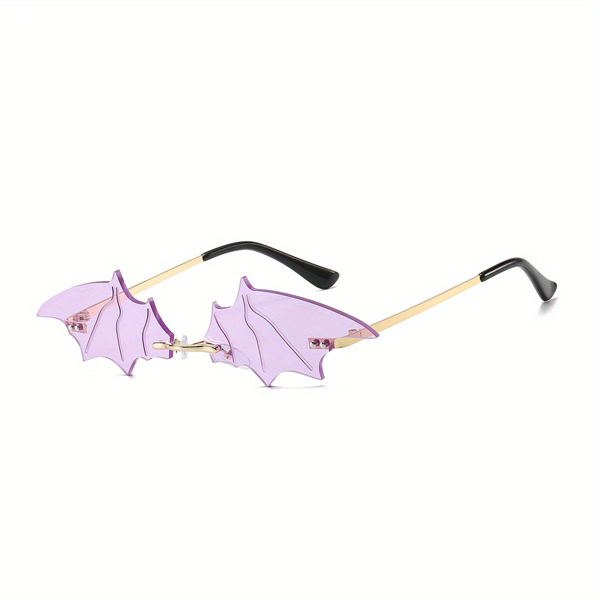 Pair of Bat-Shaped Fashion Glasses - Golden Frame with Black Bat Motif Decorative Lenses, Halloween Costume Party Accessories, Unisex Fashion Eyewear & Women, Festive Accessory, Festive Design, Stylish Accessory