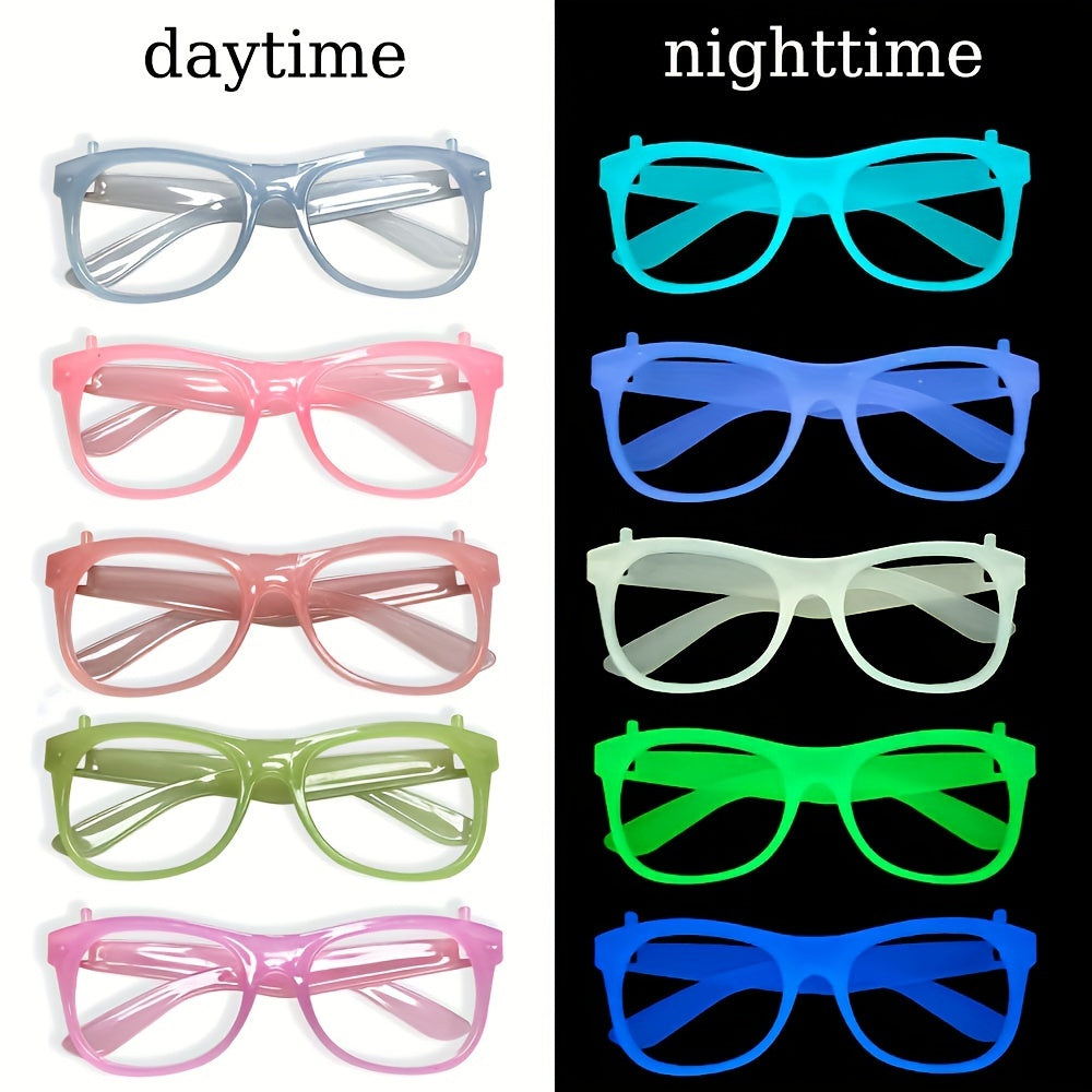 6 Pairs Glow-in-the-Dark Neon Party Glasses - UV Activated Round Plastic Frames for Bars, KTVs, Weddings & Birthdays | No Battery Needed Illuminating Photo Props & Group Accessories, Bar Accessories, Vibrant Eyewear Style, Lu