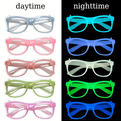 6 Pairs Glow-in-the-Dark Neon Party Glasses - UV Activated Round Plastic Frames for Bars, KTVs, Weddings & Birthdays | No Battery Needed Illuminating Photo Props & Group Accessories, Bar Accessories, Vibrant Eyewear Style, Lu