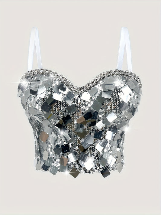 Women'S Backless Sequin Corset Top