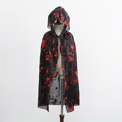Glamorous Polyester Halloween Costume - Witch Cape with Blood Splatter Design, Black & Red, Full-Body Protection, Adjustable Straps & Drawstring Waist for Cosplay, Themed Parties, Halloween Decorations, Halloween Costume, The